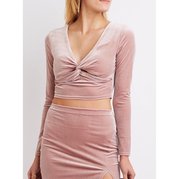 Charlotte Russe Tops - Dusty rose velvet twist crop top